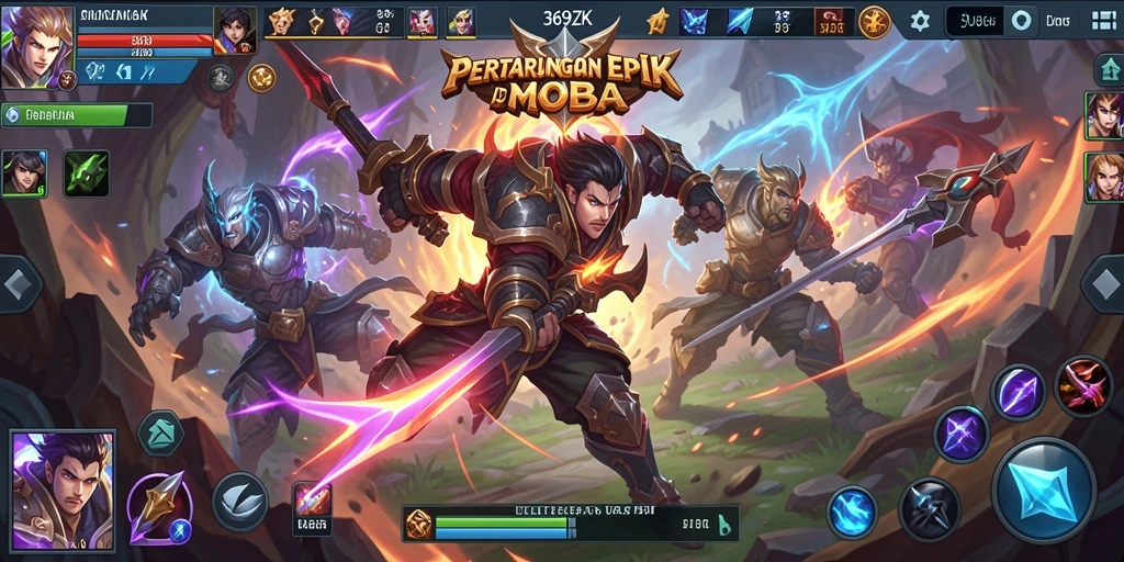 Tampilan gameplay seru dalam pertarungan MOBA.