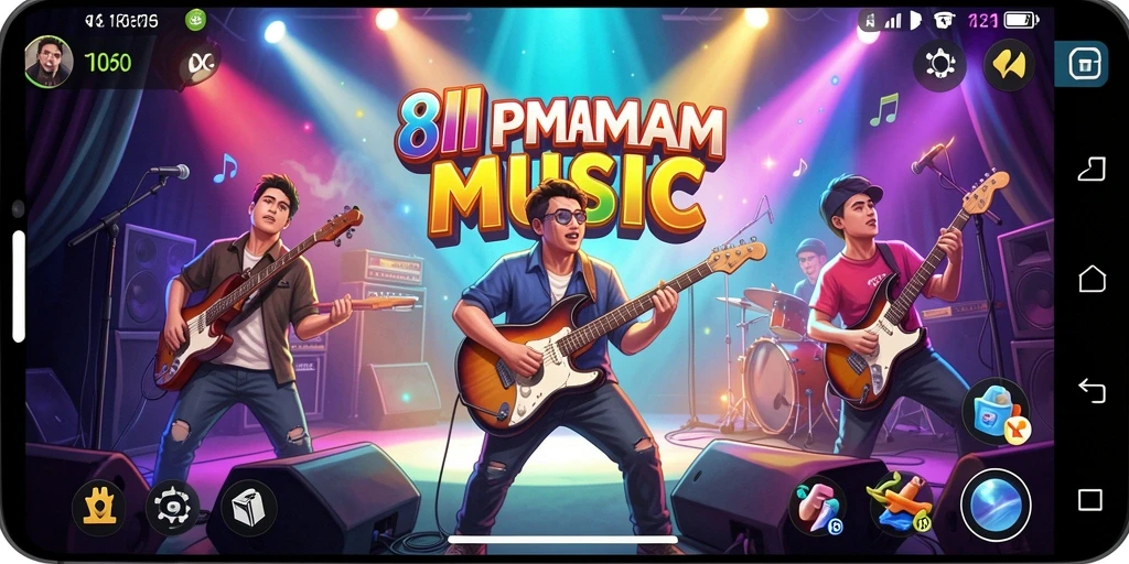 Screenshot gameplay 8II menunjukkan interaksi pemain dengan musik.