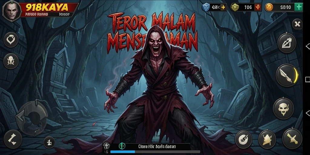 Tangkapan layar gameplay <strong>918KAYA</strong> dengan suasana menyeramkan dan menegangkan.