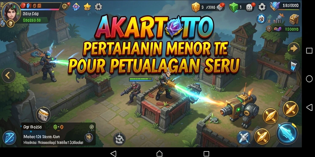 Tampilan gameplay menarik dalam AKARTOTO dengan pertahanan menara yang strategis.