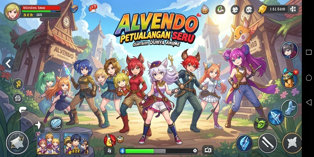 Tampilan gameplay ALVENDO yang menawan dan penuh warna.