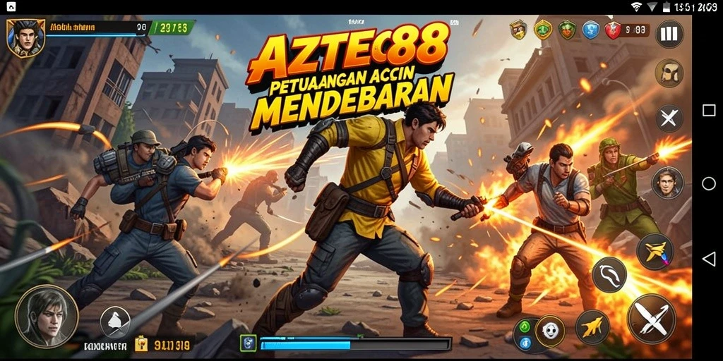 Screenshot gameplay AZTEC88 menunjukkan aksi mendebarkan dan grafis menawan.