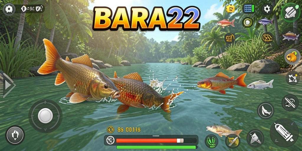 Screenshot BARA22 menunjukkan gameplay memancing yang seru dan interaktif.