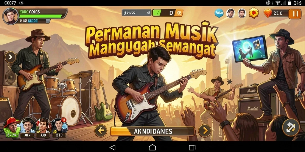 Tampilan gameplay C0077 yang menarik saat bermain musik bersama teman.