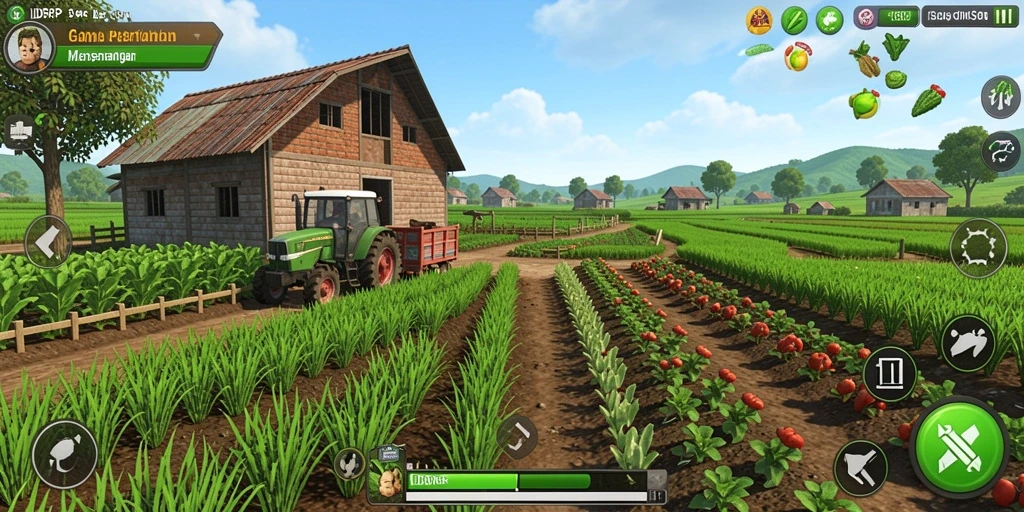 Gameplay seru di IDRRP menampilkan lahan pertanian yang subur.