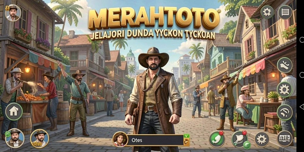 Tampilan gameplay MERAHTOTO yang menampilkan aksi membangun kerajaan bisnis.