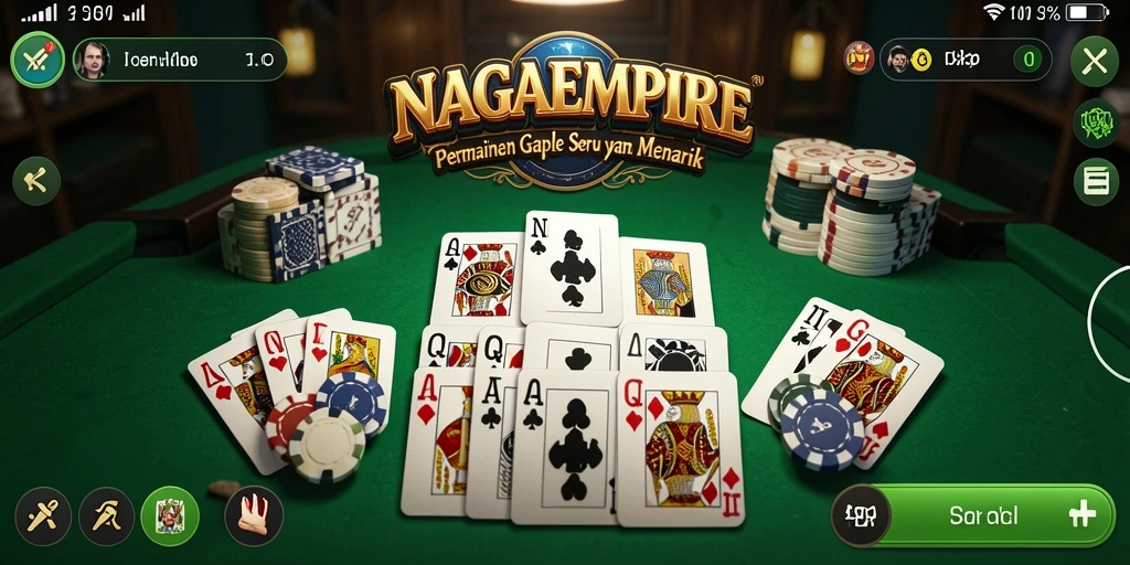 Screenshot NAGAEMPIRE menampilkan gameplay Gaple yang seru.