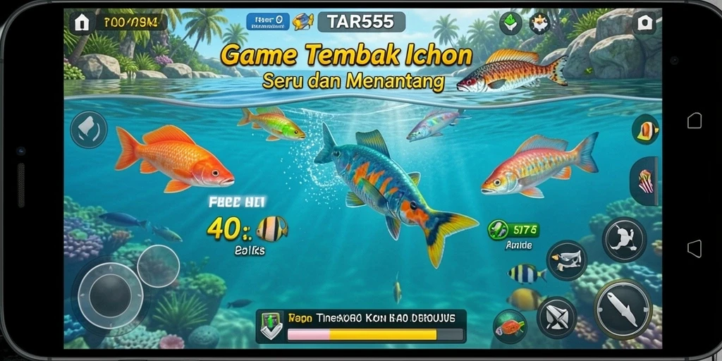 Tangkapan layar dari gameplay <strong>TAR555</strong> yang menampilkan aksi tembak ikan yang seru.